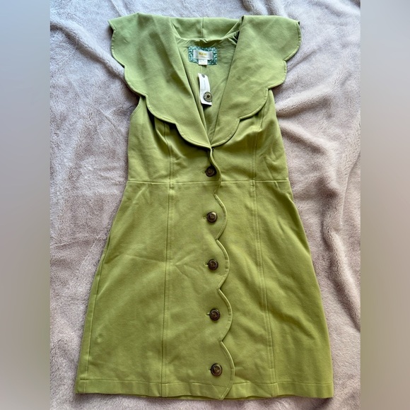NWT Maeve by Anthropologie Scalloped Buttondown Dress Retro Green Size M - Picture 7 of 10